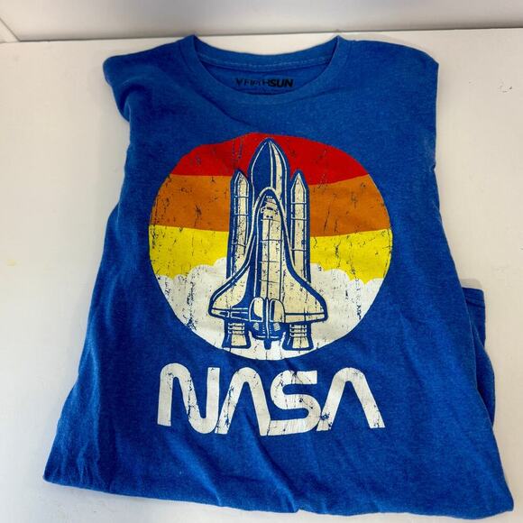 NASA T-Shirt Men Large Space Shuttle Graphic Blue Retro Fifth Sun Fader Y2K - Picture 2 of 3